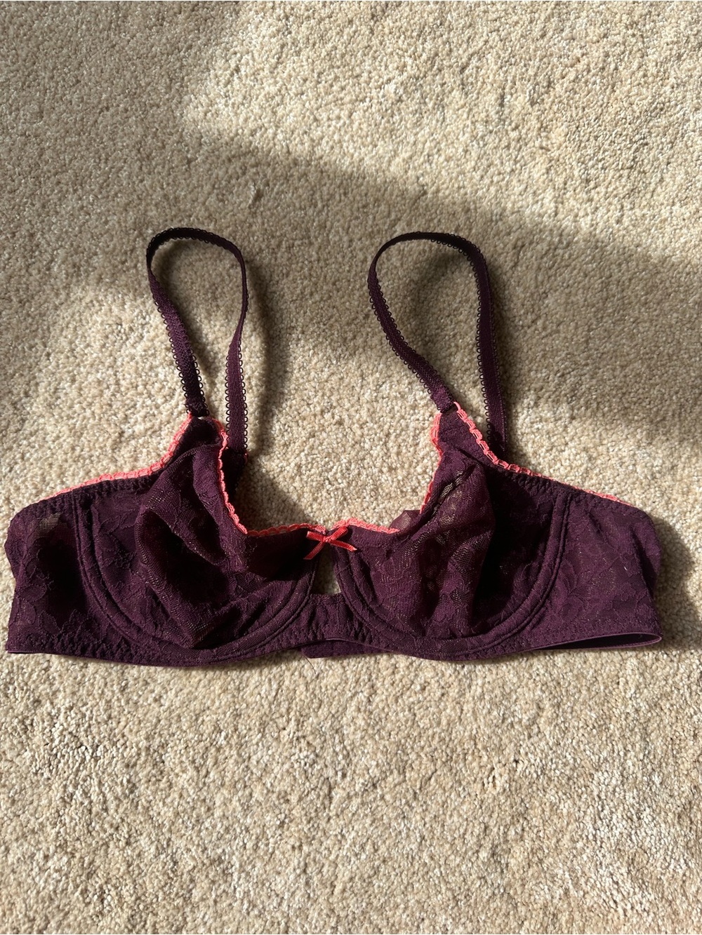 Lace Underwire Bra in Deep Plum with Pink Trim